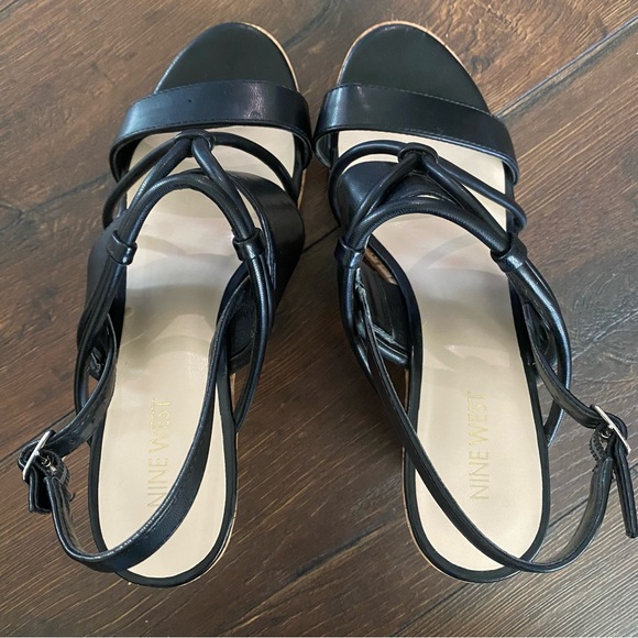 Nine West black wedge ankle strap 9.5 sandals - Picture 7 of 10